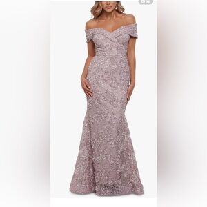 Xscape lace off the shoulder evening gown